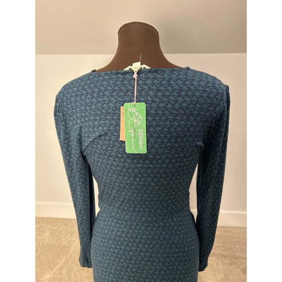 NWT Boden Camille Jersey Knit Long Sleeve Green Navy Midi Dress Size 8R - Picture 7 of 12